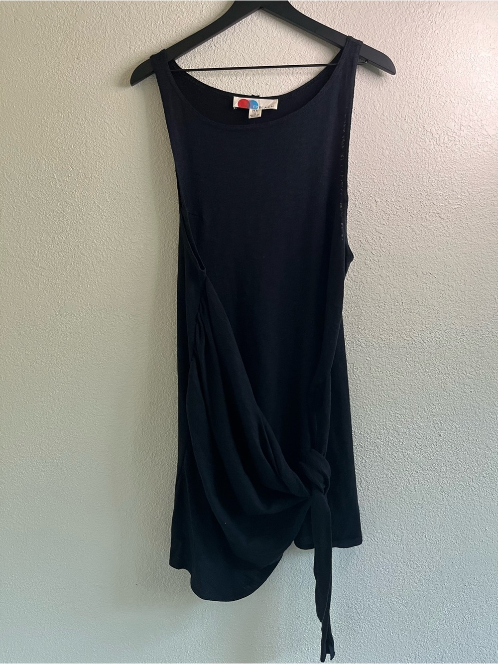 Free People Beach Sleeveless Black Coverup Knot Dress M 100% Cotton